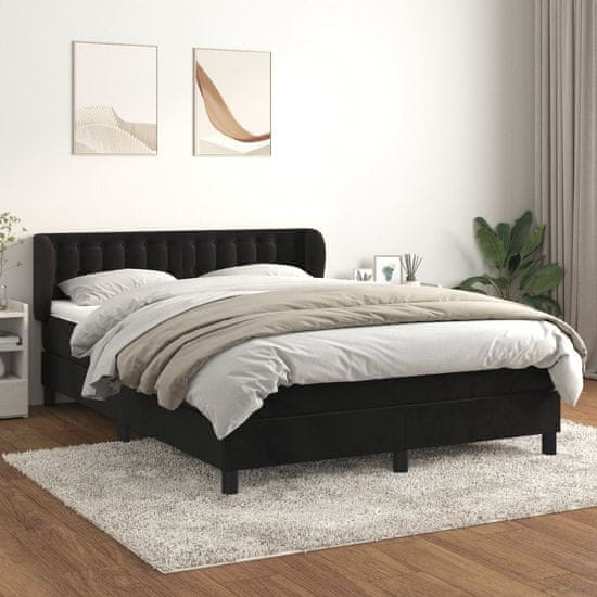 Greatstore Box spring postel s matrací černá 140 x 190 cm samet