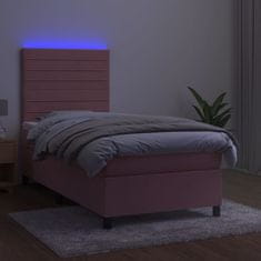 Greatstore Box spring postel s matrací a LED růžová 90x200 cm samet