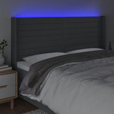 Vidaxl Čelo postele s LED tmavě šedé 203 x 16 x 118/128 cm textil