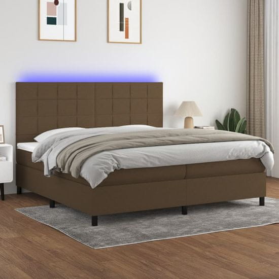 Greatstore Box spring postel s matrací a LED tmavě hnědá 200x200 cm textil