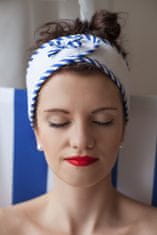 Horavia Wellness čelenka MaryBerry do sauny, bílá s modrým lemem