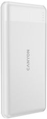 Canyon powerbanka PB-1009W,10 000mAh Li-pol, In USB-C+Lightning-Apple,Out USB-C PD 20W+1xUSB-A QC 3.0,bílá