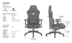 Anda Seat Phantom 3 Premium Gaming Chair - L, černá, PVC kůže
