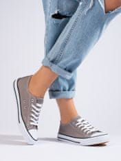Amiatex Luxusní šedo-stříbrné tenisky dámské bez podpatku + Ponožky Gatta Calzino Strech, odstíny šedé a stříbrné, 36