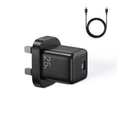 shumee Malá rychlonabíječka USB-C PD 5-12V 25W UK zástrčka + 100cm kabel - černá