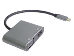 PremiumCord MST adaptér USB-C na HDMI + VGA, rozlišení 4K a FULL HD 1080p