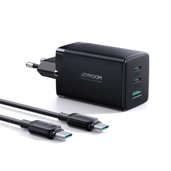 Joyroom TCG01 GaN síťová nabíječka USB / 2x USB 65W + kabel USB-C, černá