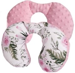 BabyBoom Minky Croissant Cestovní Polštář Růžové Květy /Světle Růžová