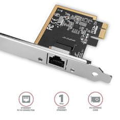 AXAGON PCEE-GRF, PCIe síťová karta - 1x Gigabit Ethernet port (RJ-45), Realtek 8111F, vč. LP