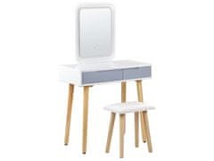 Beliani Toaletní stolek se zásuvkou a LED zrcadlem bílý/šedý DIEPPE
