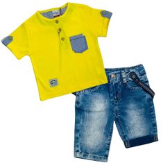 Kidaxi Set tričko s bavlny a kraťasy s kšandami, žlutá, 92