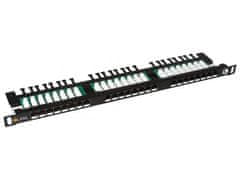 Solarix 19" Patch panel 24xRJ45 CAT5E UTP s vyvaz.lištou černý 0,5U, SX24HD-5E-UTP-BK