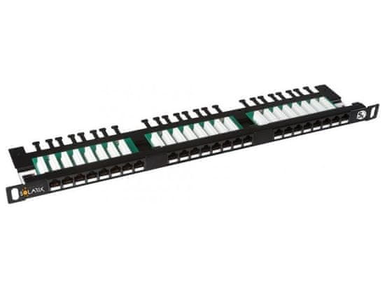 Solarix 19" Patch panel 24xRJ45 CAT5E UTP s vyvaz.lištou černý 0,5U, SX24HD-5E-UTP-BK