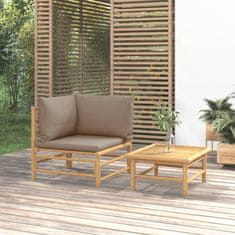 Greatstore 2dílná zahradní sedací souprava s taupe poduškami bambus