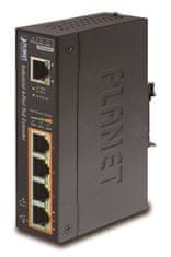 Planet průmyslový PoE/LAN extender, 1xPoE-in, 4xPoE-out 60W, 802.3bt/at/af, Gigabit, IP67, ESD+EFT, -40~75°C