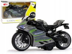 Lean-toys Sportovní motocykl Šedé Zelené pruhy Pohon 1:12 Pu