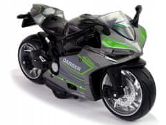 Lean-toys Sportovní motocykl Šedé Zelené pruhy Pohon 1:12 Pu