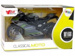 Lean-toys Sportovní motocykl Šedé Zelené pruhy Pohon 1:12 Pu