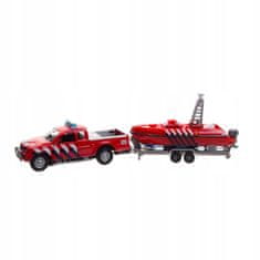 Lean-toys Terénní auto Sea Guard s červeným motorovým člunem Dź