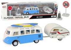 Lean-toys Sada vozidel modrý autobus s přívěsem Campingo