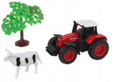 Lean-toys Set Farm Tractor Trailer Cow 1:64