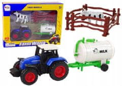 Lean-toys Set Farm Tractor Milk Tank Kráva 1:64