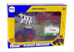 Lean-toys Set Farm Tractor Milk Tank Kráva 1:64