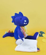 Kraftika Doudou plyšový dinosaurus s dečkou 25 cm modrý