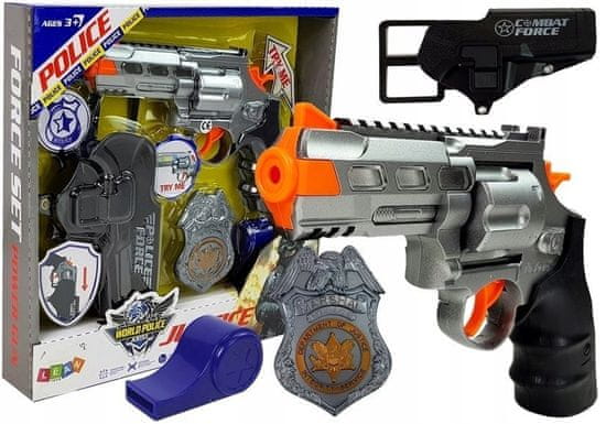 Lean-toys Policejní sada Revolver 20cm odznak pouzdro Whiz