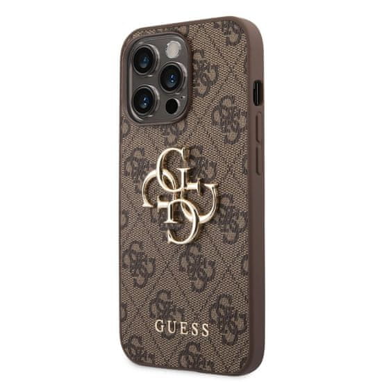 Guess  PU 4G Metal Logo Zadní Kryt pro iPhone 14 Pro Max Brown