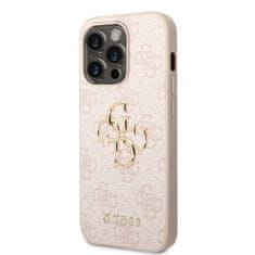 Guess  PU 4G Metal Logo Zadní Kryt pro iPhone 14 Pro Max Pink