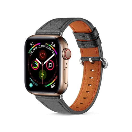 TopQ Kožený řemínek Luxury pro Apple Watch 3-4-5-6-SE 38-40mm černý 65852