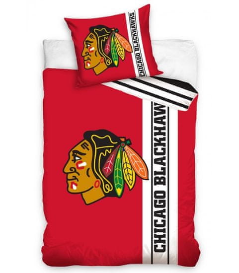 Carbotex Bavlněné hokejové povlečení Chicago Blackhawks Belt 140x200 + 70x90 cm