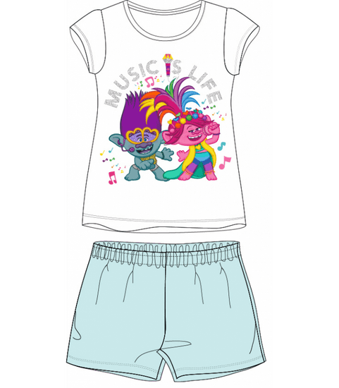 E plus M Dívčí pyžamo trollové s tyrkysovými kraťasy 98-128 cm