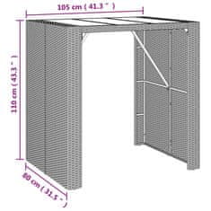 Vidaxl Barový stůl se skleněnou deskou hnědý 105x80x110 cm polyratan