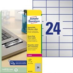 Avery Zweckform Polyesterové etikety velmi odolné 70x37mm Avery A4 stříbrné 20 listů