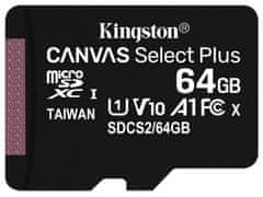 Kingston Canvas Select Plus 64GB microSD / UHS-I / CL10 / bez adaptéru