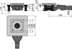 Alca Plast ALCA APV110 Podlahová vpust nerezová nízká 130×130 mm boční, bez mřížky zápachový uzávěr - Alcadrain