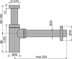 Alca Plast ALCA A400-GM-P Sifon umyvadlový DN32 DESIGN, GUN METAL-lesk - Alcadrain