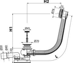 Alca Plast ALCA A55K Sifon vanový automat komplet, kov - Alcadrain