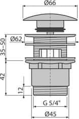 Alca Plast ALCA A390 "Výpust umyvadlová CLICK/CLACK 5/4"" celokovová s přepadem, velká zátka" - Alcadrain