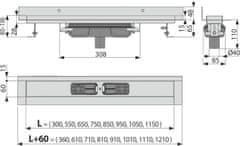 Alca Plast ALCA APZ1116-650 Wall Low - Podlahový žlab s okrajem pro plný rošt, svislý odtok - Alcadrain