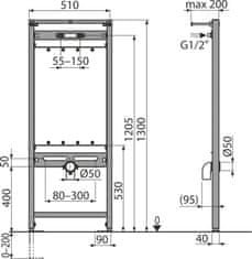 Alca Plast ALCA A108/1300 Montážní rám pro výlevku a baterii - Alcadrain