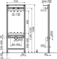 Alca Plast ALCA A108/1300 Montážní rám pro výlevku a baterii - Alcadrain