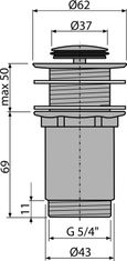 Alca Plast ALCA A394 "Výpust umyvadlová CLICK/CLACK 5/4"" celokovová bez přepadu, malá zátka" - Alcadrain