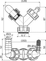 Alca Plast ALCA P149Z "Dvojité kolínko G1""/8–23 s klapkami" - Alcadrain