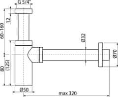 Alca Plast ALCA A400B Sifon umyvadlový DN32 DESIGN celokovový, kulatý, bílá - Alcadrain