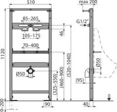 Alca Plast ALCA A107/1120 Montážní rám pro pisoár - Alcadrain