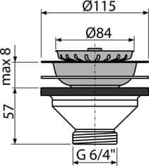 Alca Plast ALCA A37 "Výpust dřezová 6/4"" s nerezovou mřížkou DN115" - Alcadrain