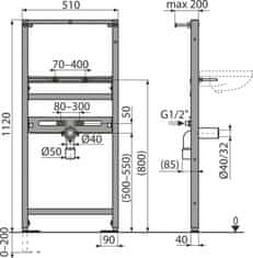 Alca Plast ALCA A104/1120 Montážní rám pro umyvadlo - Alcadrain